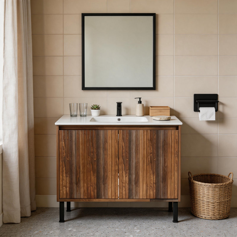 Meuble-lavabo autoportant en noyer de 36 pouces (91 cm) avec lavabo en céramique, 35" W