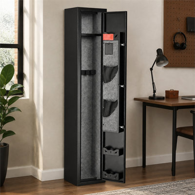 Armoire de rangement pour armes à feu pour 3 fusils, serrure numérique avec tablettes amovibles, comprend un porte-pistolet pour un accès rapide à la maison.