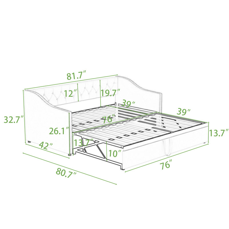 Twin Wood Upholstered daybed with Twin Trundle, Beige