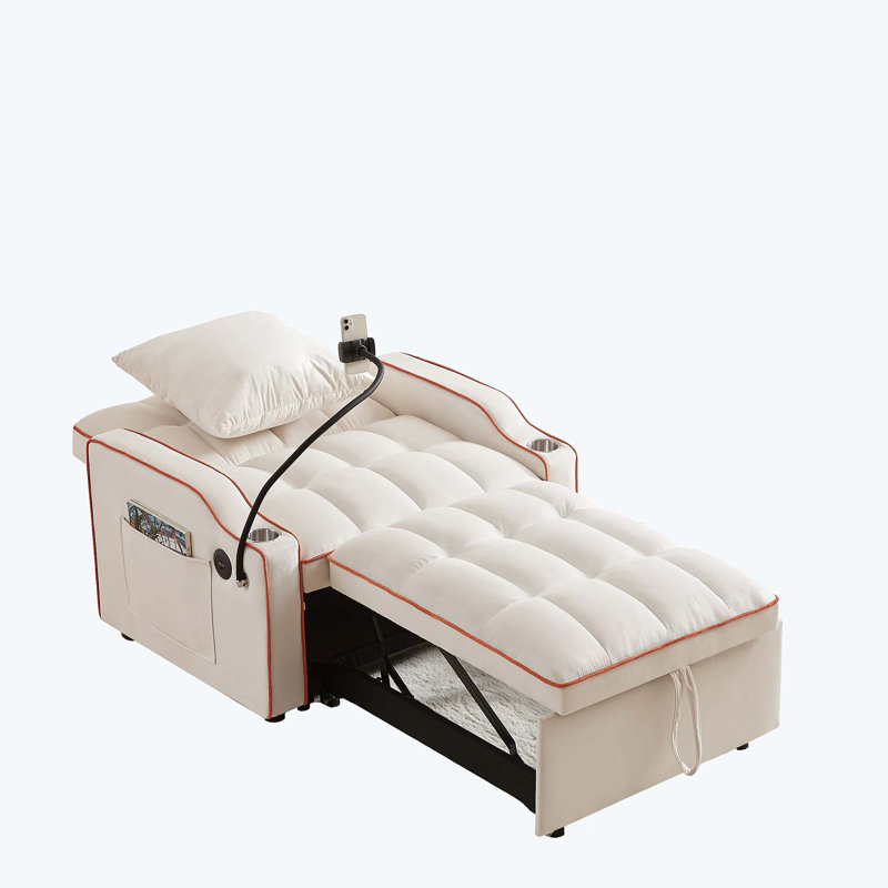 Fauteuil convertible convertible, Velours beige