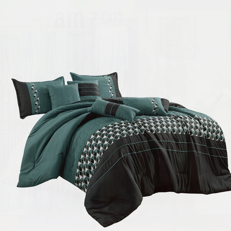 Ensemble d'édredon pour grand lit 7 pièces avec motif brodé, microfibre douce, 100% polyester, collection de literie toutes saisons