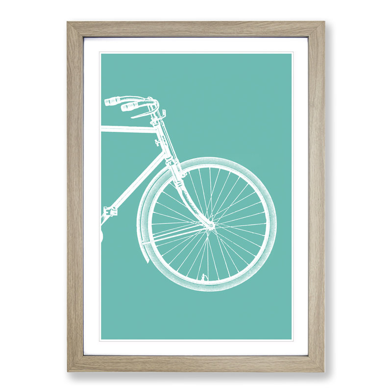 Bicycle No.2 Teal - Framed Print, 90cm H x 65cm W x 2cm D, Oak