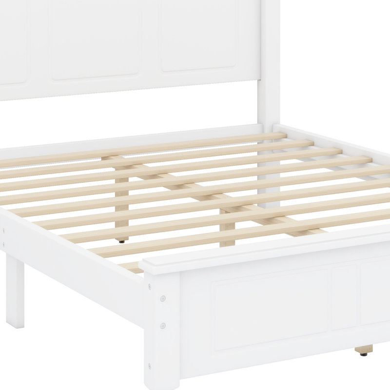 Structure de lit plateforme en bois, lit plateforme de style rétro avec support en lattes de bois