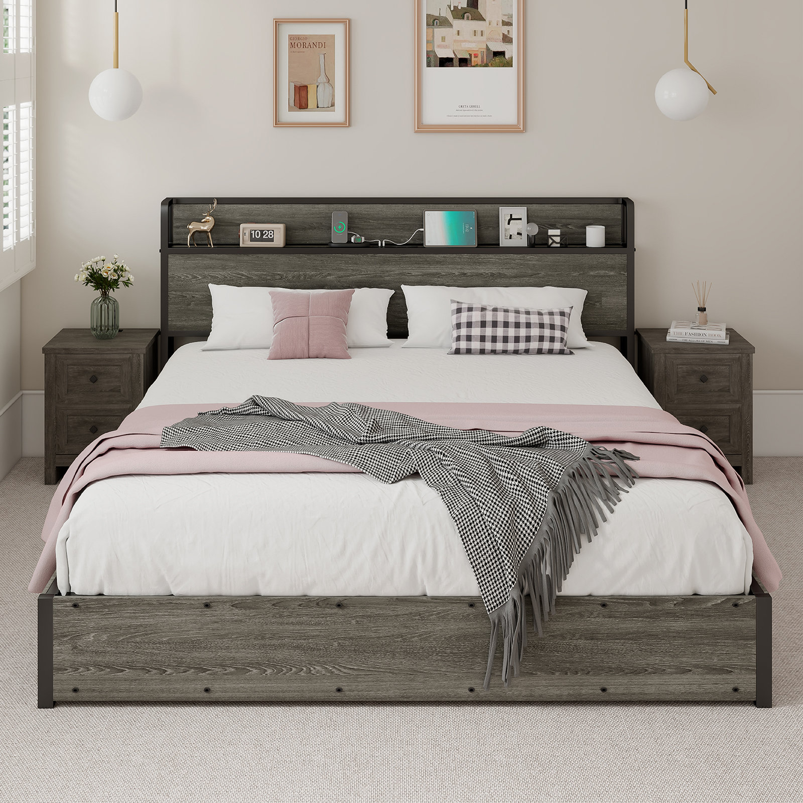 LUXOAK Lift Up Storage Wood Bed with Charging Station & Reviews | Wayfair