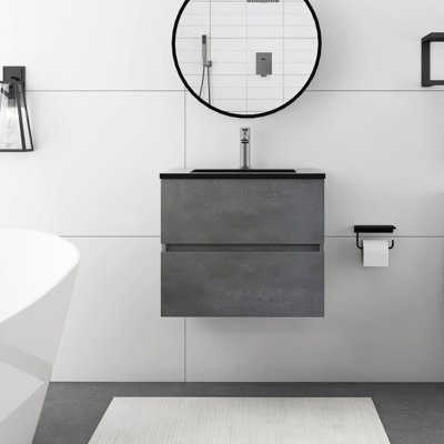 24 " W Free Standing Wall Mounted 1 Single Vanity Bathroom Vanity With Solid Surface Top