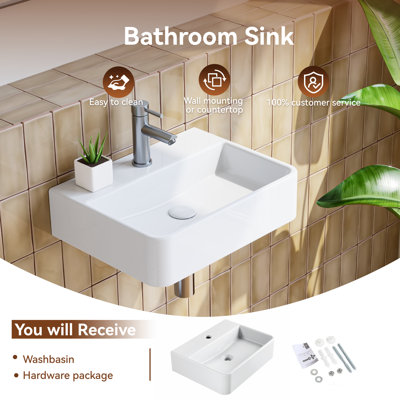 Belfry Bathroom Mandel 26mm L x 38mm W Natural Ceramic Rectangular Sink