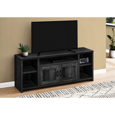 60 Inch Console Tv Stand, Black Laminate With Storage, Living Room & Bedroom, Modern Entertainment Media Center Laminate, Accommodates 80-89 Tvs, Transitional Design