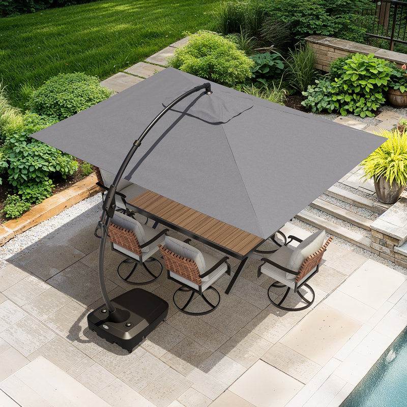Grand parasol rectangulaire en porte-à-faux 9 x 12 pi avec inclinaison et base, Gris