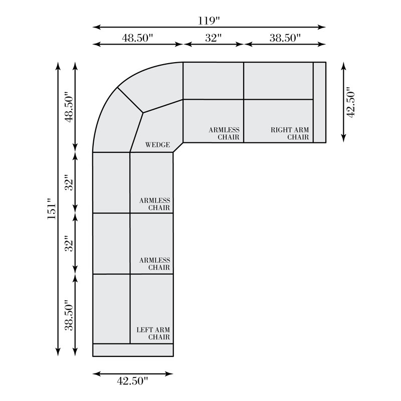 Alta Sectional, 32" H x 151" W x 119" D, Right Hand Facing