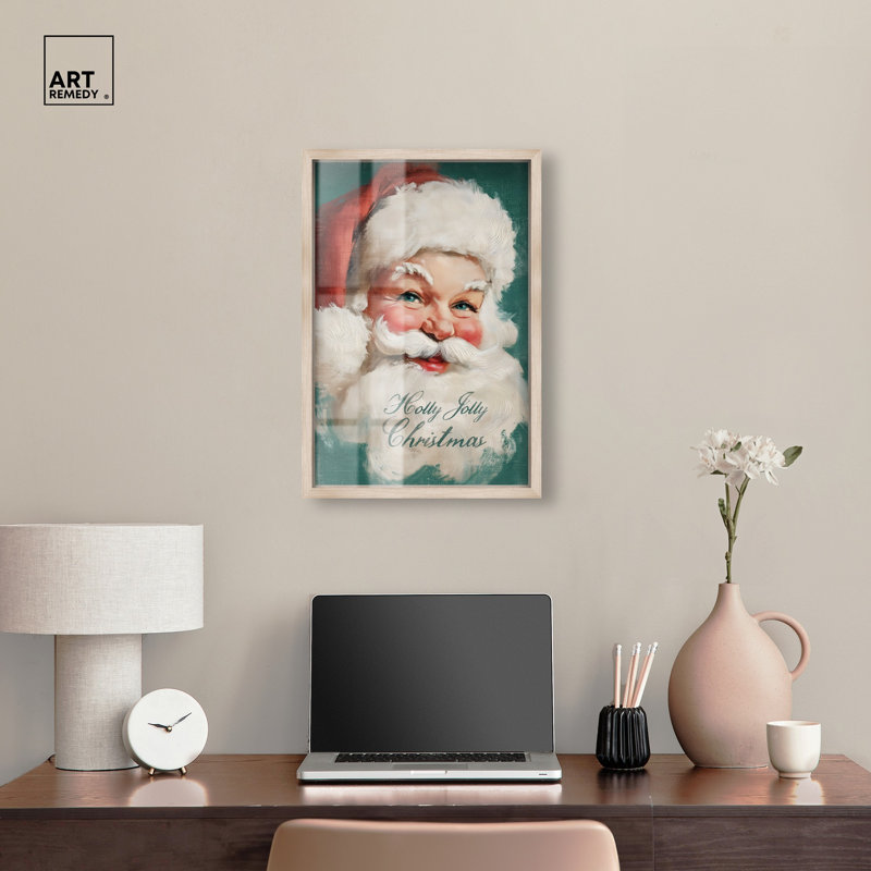 Décoration murale de Noël Holly Jolly Santa Shadowbox par Art Remedy, cadre blond, 17 x 25, H 25 po x l 17 po, Cadre blond