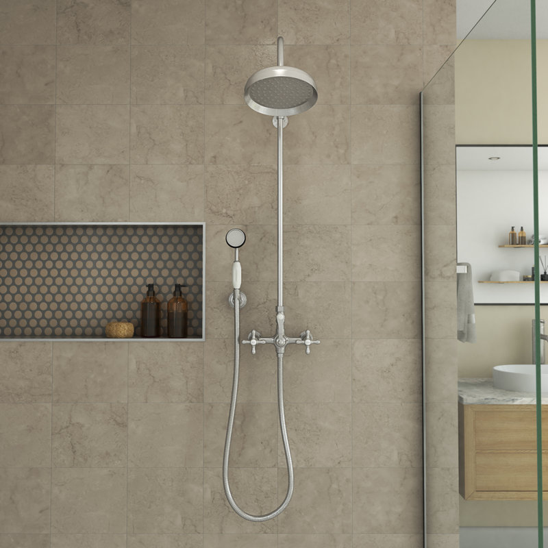 Abbey Rain Fall Shower Faucet Set with Hand Shower (Valve Included), Brushed Nickel