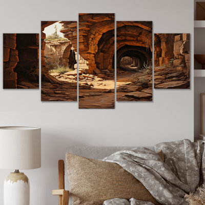 Beige Tunnel Rustic Gateway II - Tunnels Canvas Art Print - 5 Panels