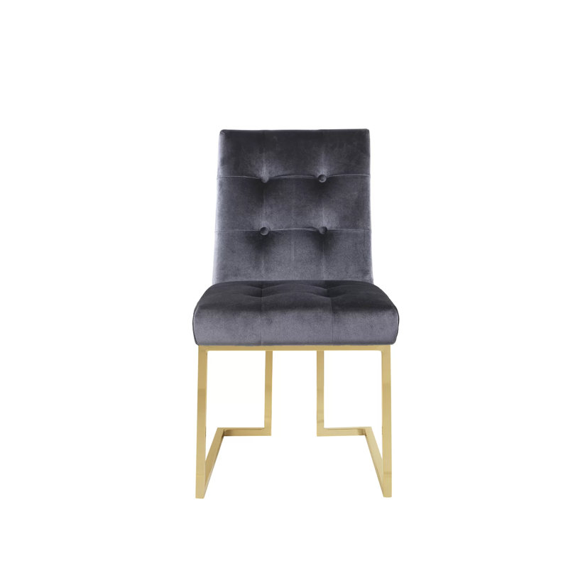 Chaise parsons rembourrée en velours capitonné Dantasia, Gris