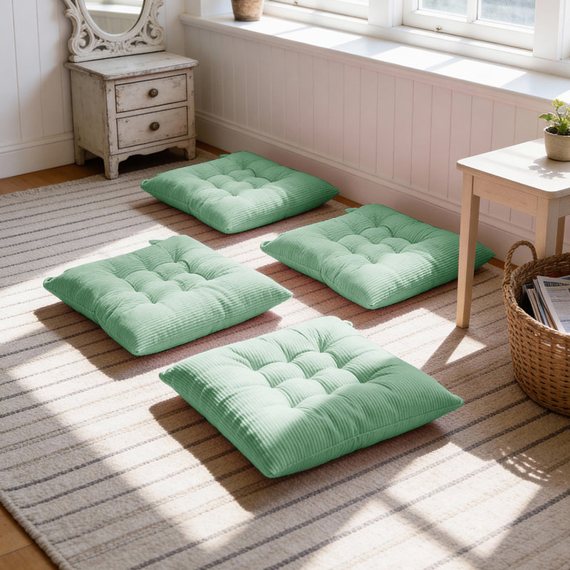Set of 4 Comfortable Square Chair Cushions, Green
