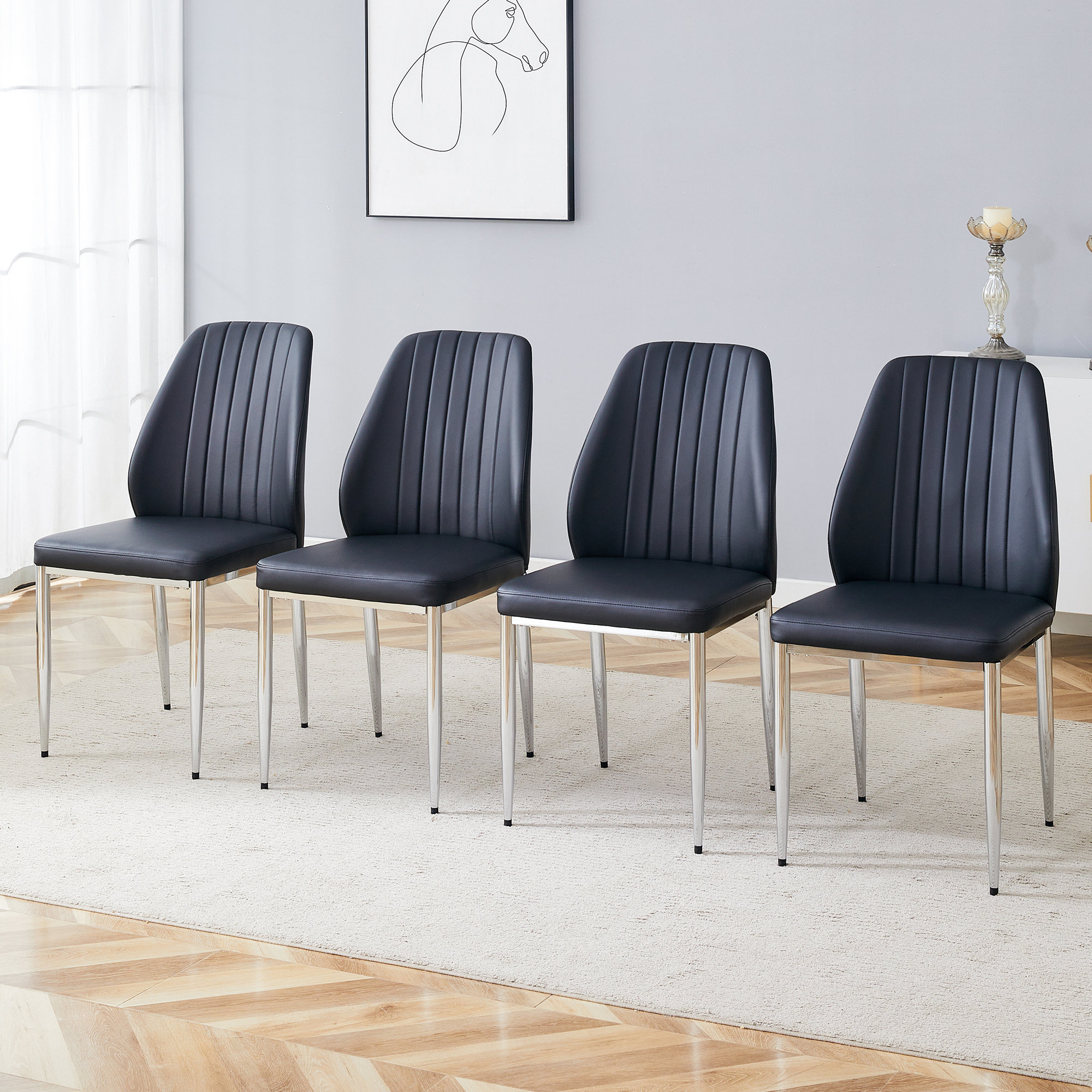 Image showcasing Ivy Bronx Set of 4 PU Comfort Dining Chairs with Extended Backrest and ...