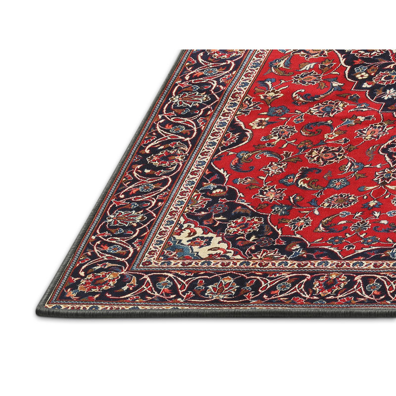 Tapis traditionnel rouge / beige / noir, Rectangle 5 pi x 7 pi