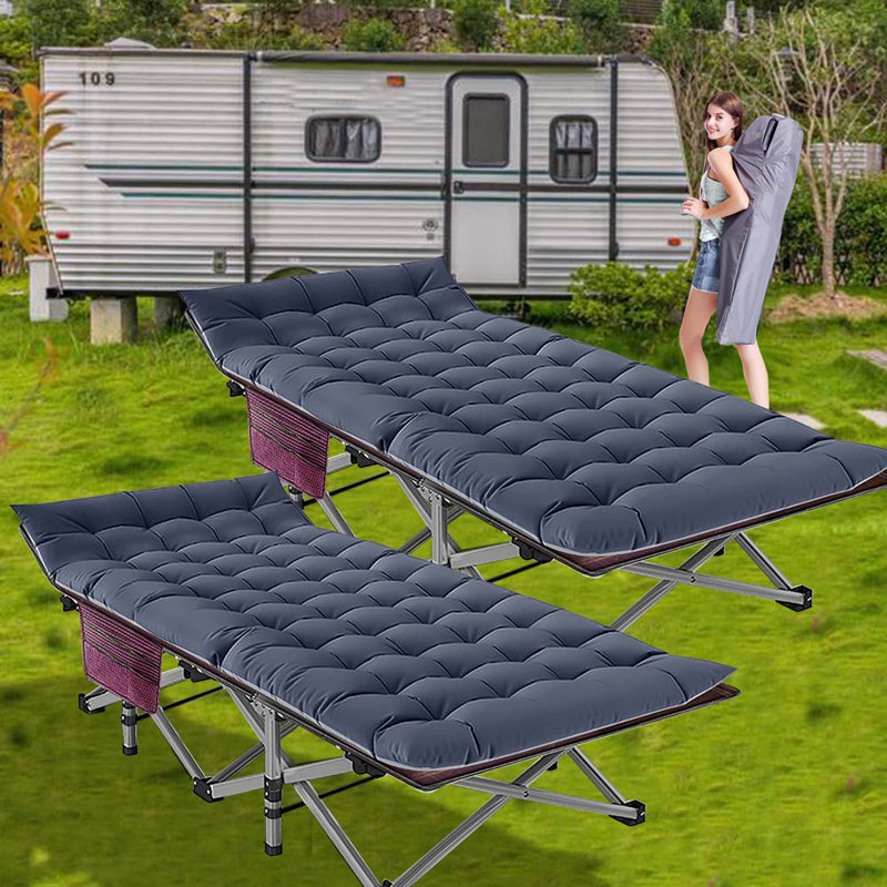 2PCS Camping Cot with Cotton Pad, Wine Red