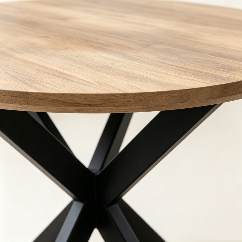 Table de salle à manger ronde 31,5 pouces pour 2 à 4 personnes avec dessus brun rétro et pieds noirs
