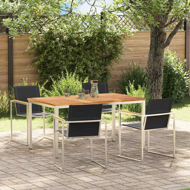 5 Piece Garden Dining Set Solid Wood Teak, 75cm H x 150cm W x 90cm D