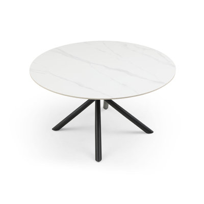 Round MDF Coffee Table End Table Short Leisure Tea Table Cross Legs Metal Base, Easy to Assemble