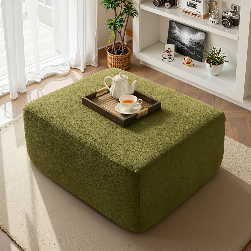 Vivelle 37'' Wide All-Foam Upholstered Ottoman No Assembly Needed, Green Velvet