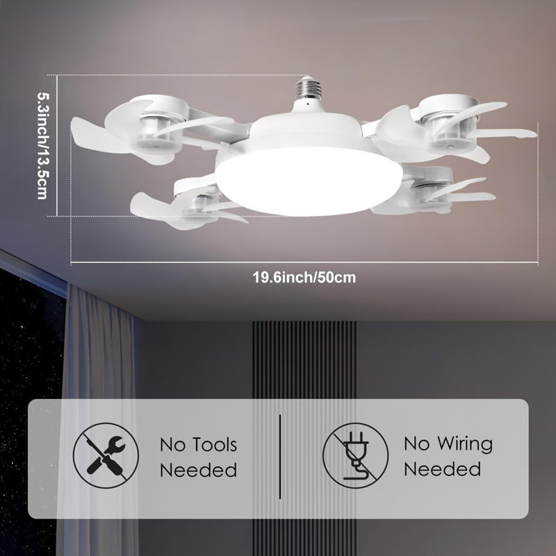 Drone-Style LED Ceiling Fan Light with Remote, Dimmable Light & Foldable Blades