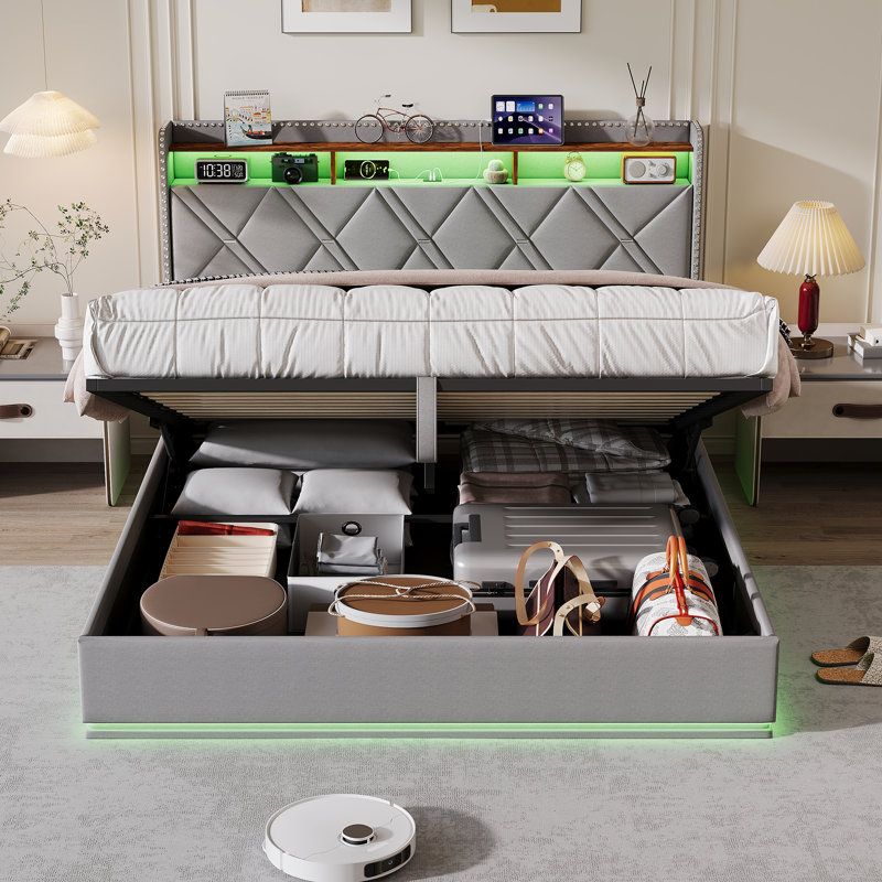 Upholstered Bed, European Double (140 x 200 cm), Grey
