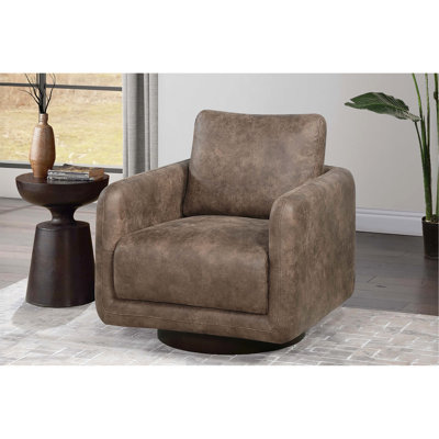 Similicuir, fauteuil pivotant, style Mid-Century moderne, taches relaxantes, base en bois transitionnelle, ressort, rembourrage en mousse, bois massif
