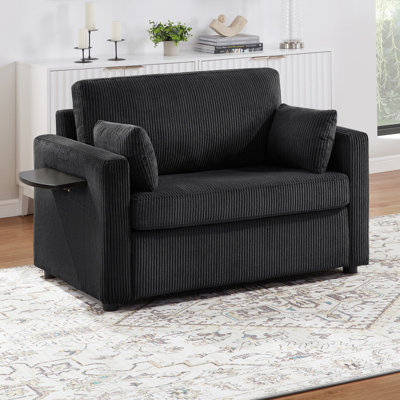 Twin Size Sofa Bed 47.2" Sleeper Sofa Loveseat Sofa with a Foldable Mattress, a Foldable Side Table, a Side Storage Pocket and Two USB Ports for Living Room, Grey