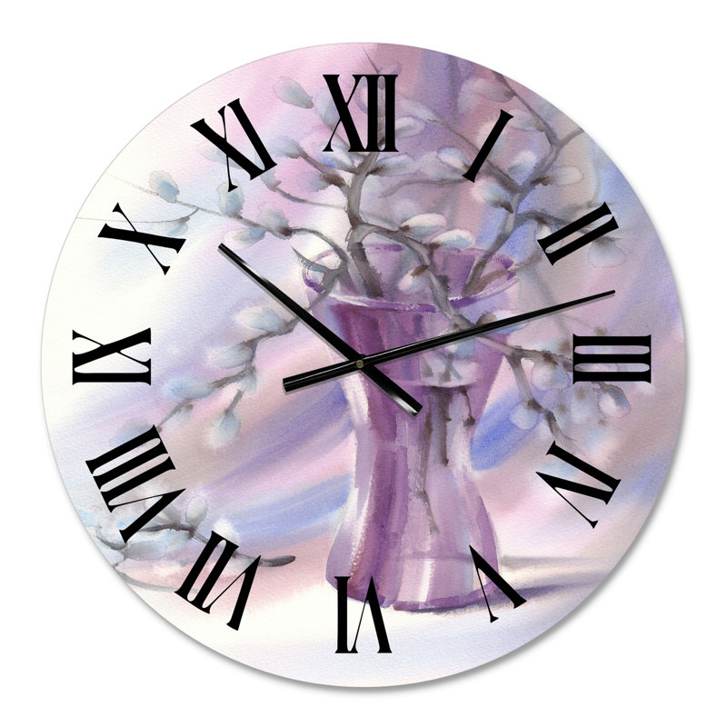 Branches de saule dans un vase en verre violet - horloge murale, Petit