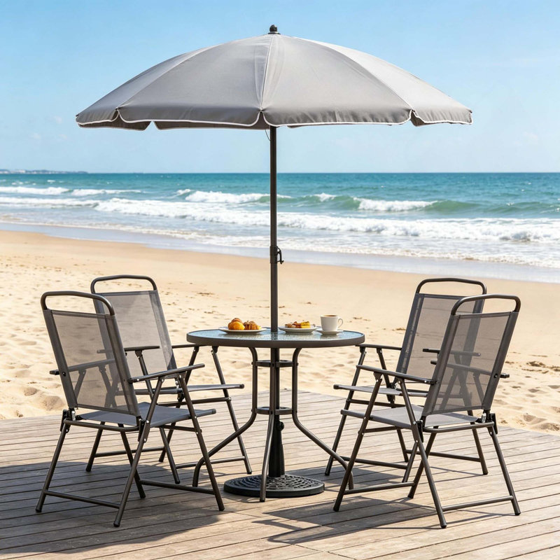 Ensemble de 6 meubles de salle à manger d'extérieur, comprenant 1 table, 4 chaises et 1 parasol de patio