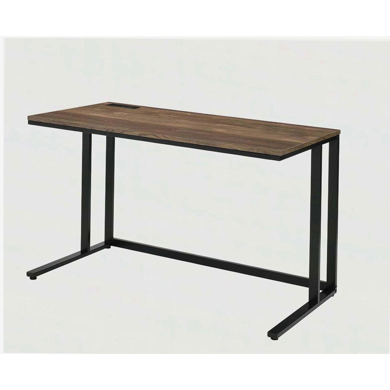 Walnut and Black Writing Desk with USB Port, Black