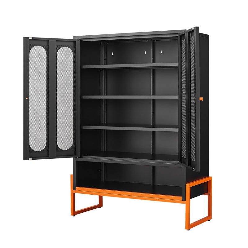 5.9" High Foot Double-sided Mesh Door Shoe Cabinet – Movable Double-layer Partitions, Hollow Base (moisture-proof/seismic), Robot Vacuum Accessible, Under-door Storage For Living Room
