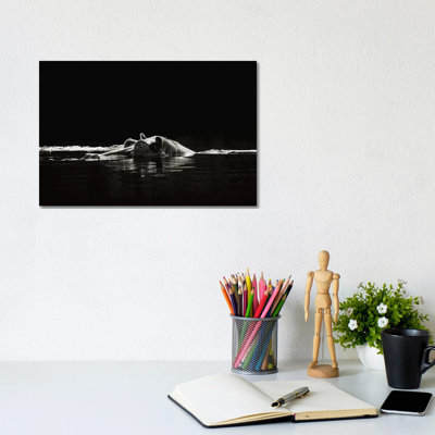 B&W Hippo At Waters Edge by Klaus Tiedge - Print on Canvas