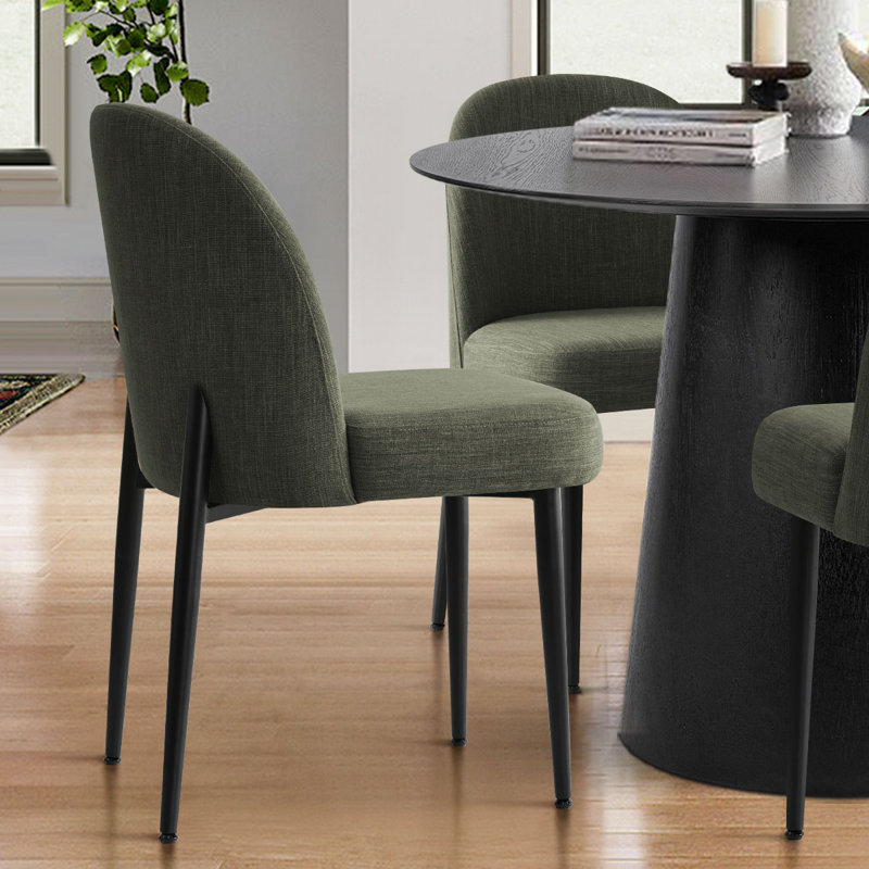 Modern Linen Upholstered Dining Chair with Metal Legs, Green