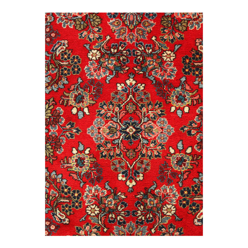 Tapis rouge en laine unique 4 pi 3 po x 6 pi 7 po Ilya