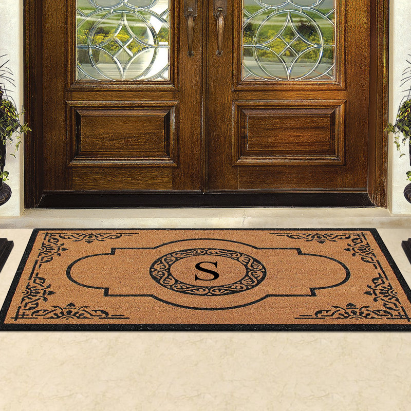 Issac Natural Coir and PVC Backing 36" X 72" Double Door Mat Outdoor Entrance Monogrammed Doormat , S