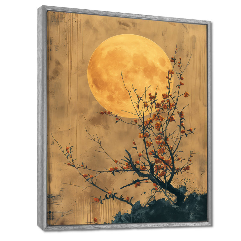 «Black Bonsai», impression d'art mural noir au Japon, Toile argentée avec cadre flottant, H 40 po x l 30 po x P 1,5 po