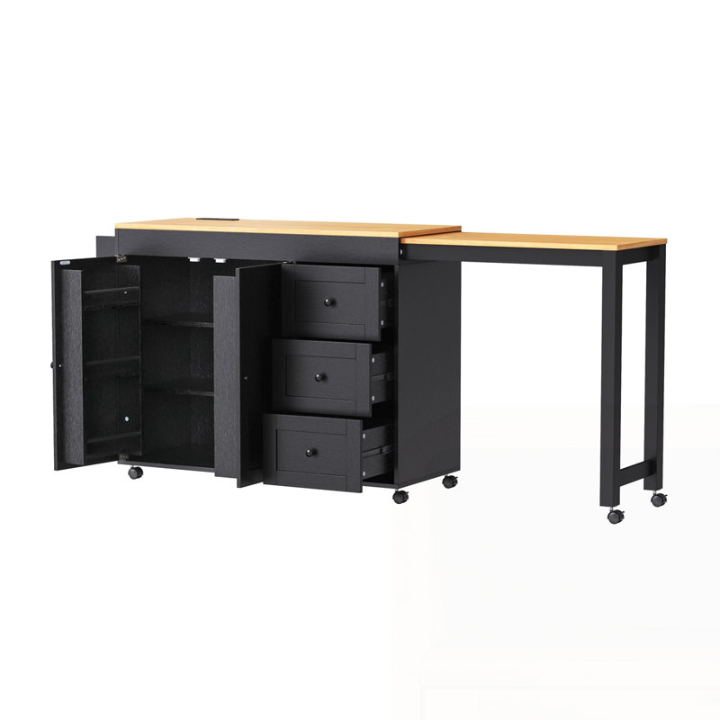 74.8" Kitchen Island with Extendable Dining Table, Black