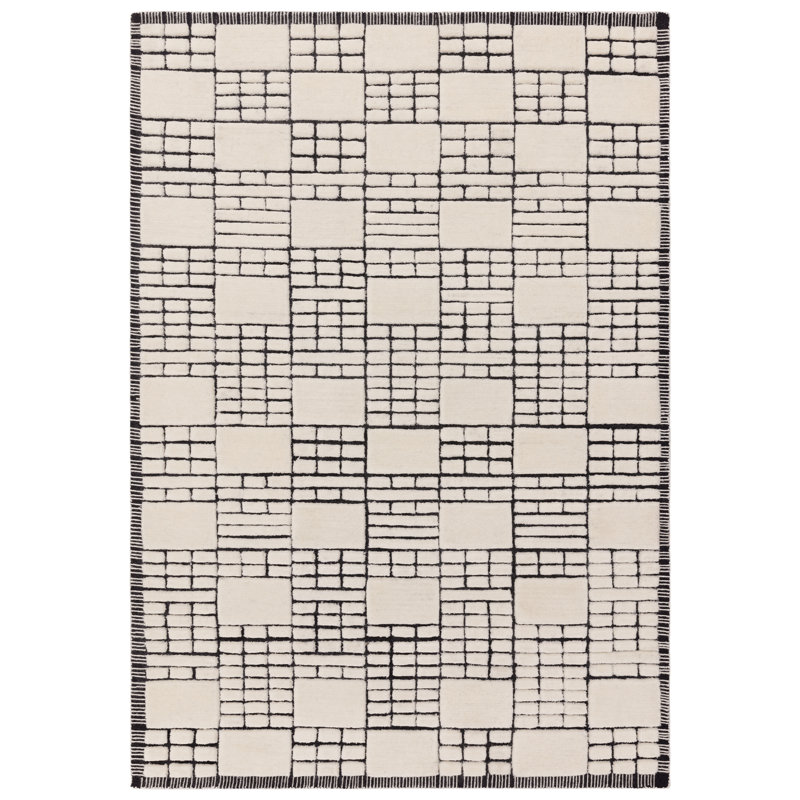 Havier Hand Tufted Wool Black/Cream Rug, Rectangle 200 x 290cm