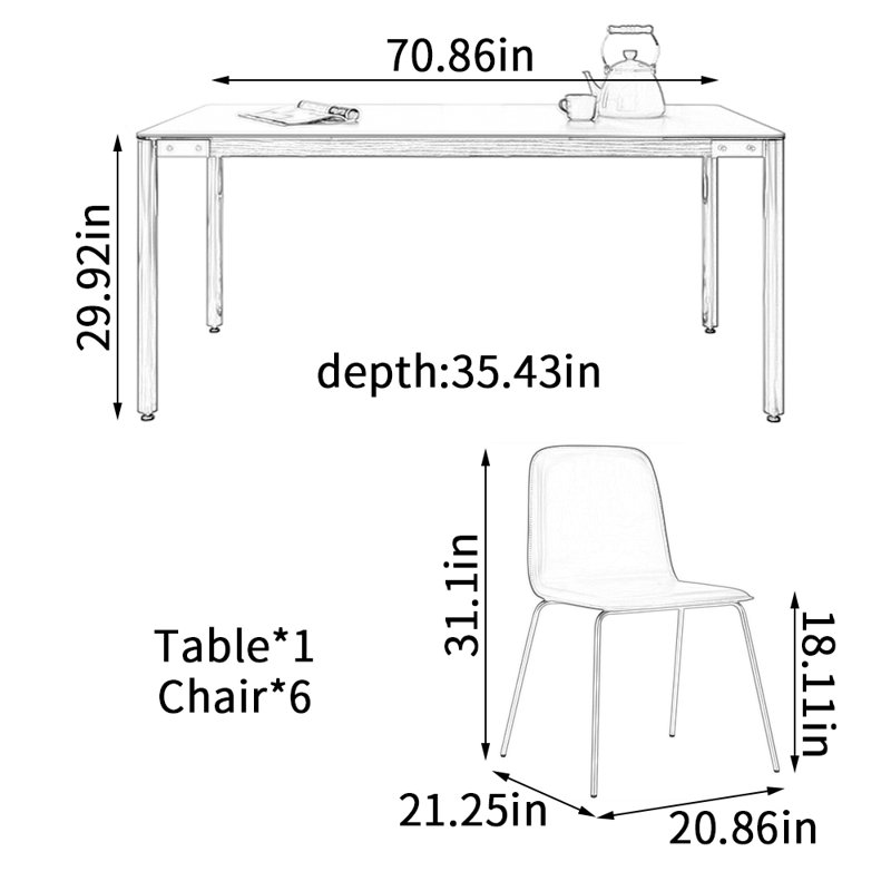 Table de salle à manger Modern, H 29,92 po x L 70,86 po x l 35,43 po