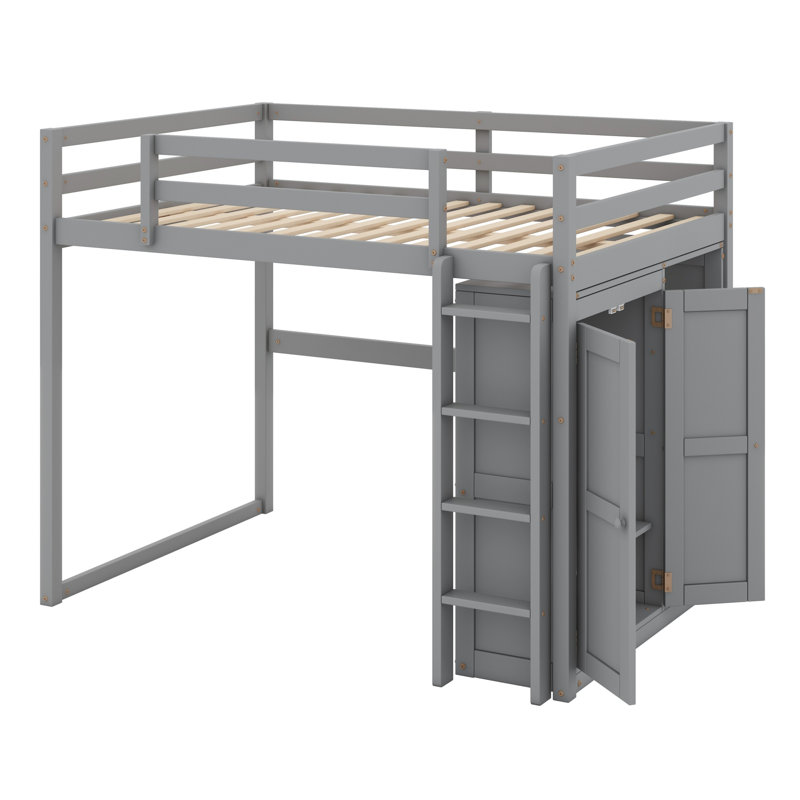 Lit mezzanine avec garde-robe et tablettes de rangement, lumière DEL