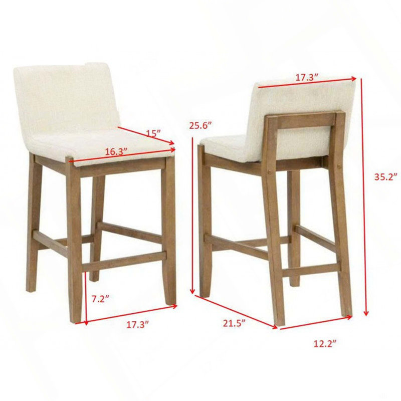 Ensemble de 2 tabourets de bar en bois massif, Blanc