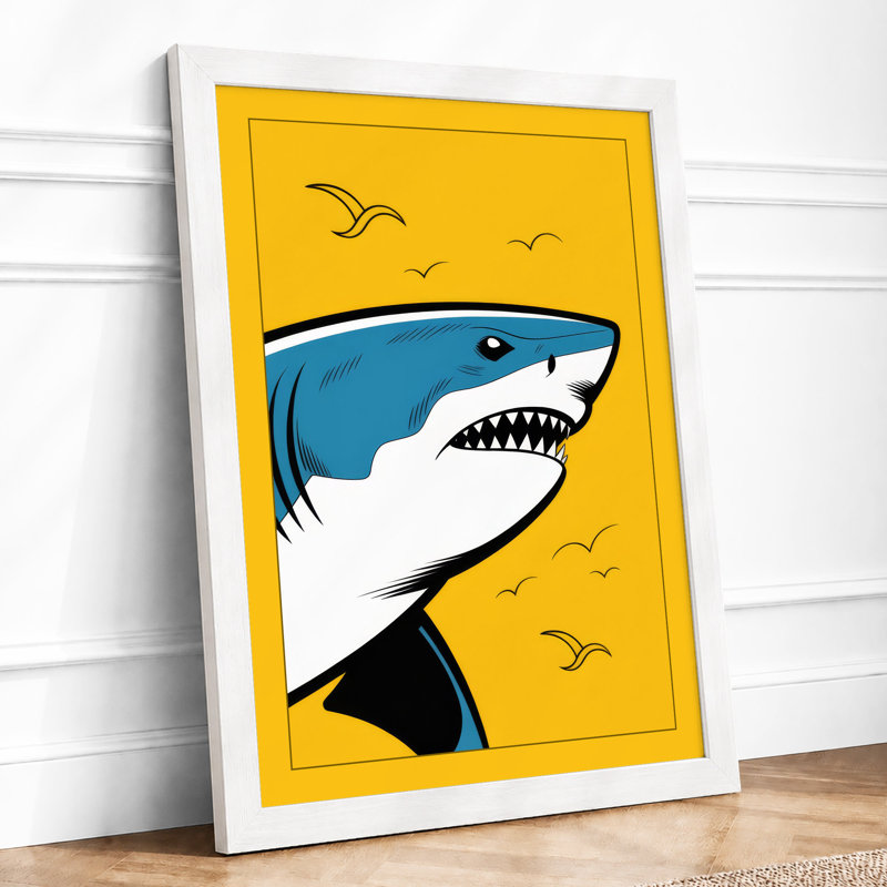 Shark in Yellow Sky Modern 1 Piece Single Picture Frame Wall Art, A4 - 29.7 x 21.0 cm, White