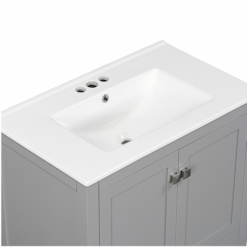 Armoire de salle de bain grise simple 30 po avec lavabo combiné 30 po avec 2 portes et 1 tiroir
