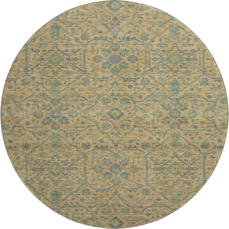 Premium Machine Washable Ducote AMF1131 Global Rug, Round 8'