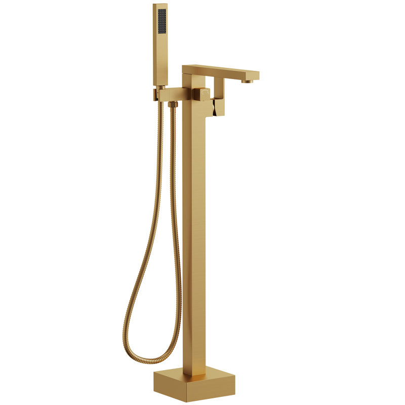 Single Handle Floor Tub Spout Bathroom Faucet with Diverter, Brushed Gold