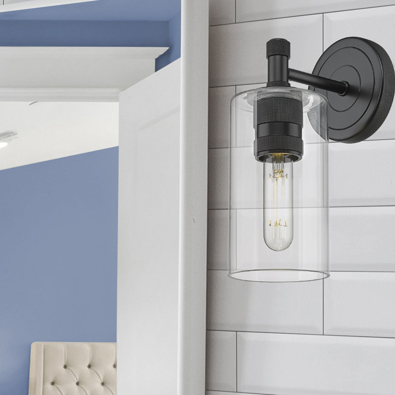 Applique murale 1 lumière Crown Point, Clair, Noir mat, H 10,5 po x l 3,88 po x P 6,5 po