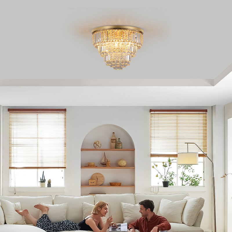 10-gold dimmable crystal Flush mount light