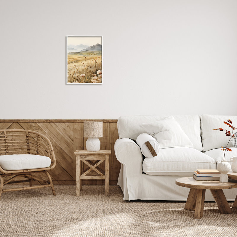 Bb-282-Mountain View Meadow encadré sur peinture sur bois, Giclée encadrée blanc bord de mer, H 20 po x l 16 po x P 1,5 po